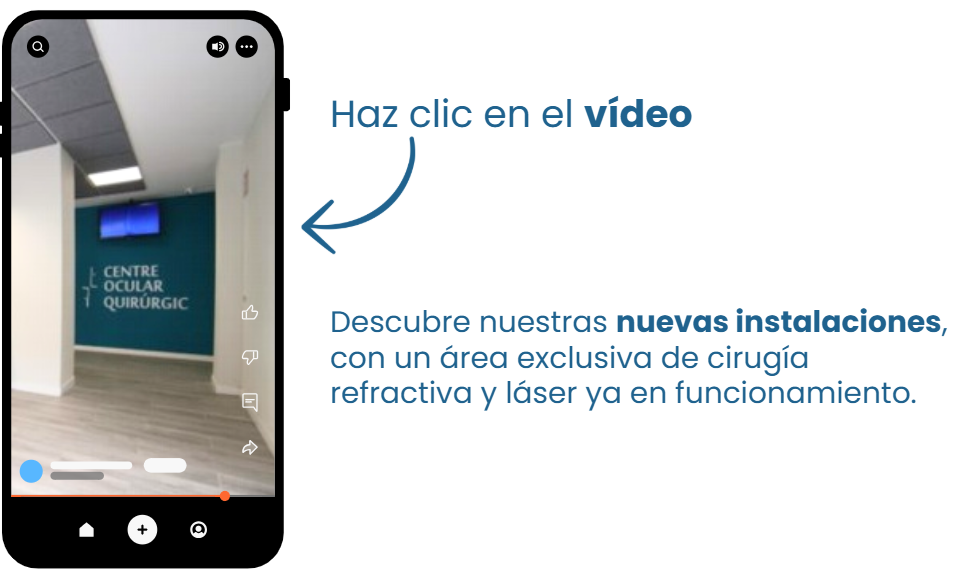 Imagen de un iphone con un video de las nuevas instalaciones de los oftalmólogos Terrassa en COQT